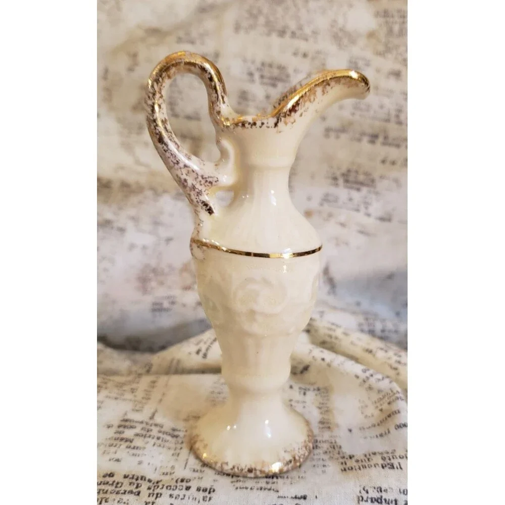 Elegant, Classic, Sophisticated  - Vintage Miniature White Pitcher w/ Gold Trim